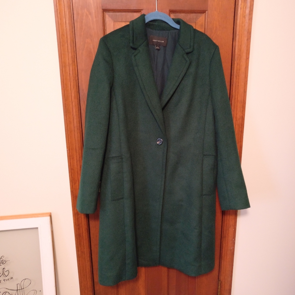 Ann Taylor Belted Chesterfield Coat in Emerald Forest
